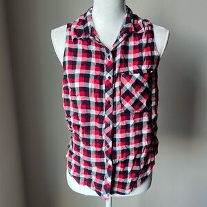 Bershka Sleeveless Plaid Button Down Top